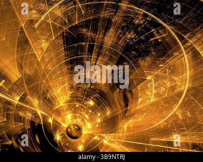 Goldener fraktaler Hintergrund - abstraktes computergeneriertes Bild. Digitale Kunst – Kurven und Lichter. Für Webdesign, Banner, Poster Stockfoto