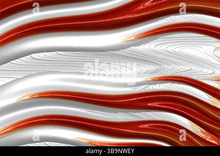 Einfacher welliger Hintergrund – computergeneriertes Bild. Fraktalgeometrie: Weiße und rote Wellen. Hintergrund oder Textur für Webdesign, Banner, Cover Stockfoto