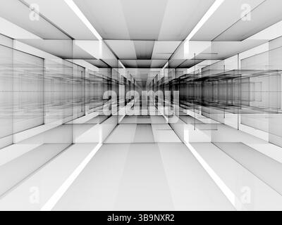 Abstrakte Perspektive Technologie Hintergrund - computer-Bild erzeugt. Fraktal Kunst: Blöcke und Grid. Schwarze und weiße tech Kulisse für Hi-tech oder scie Stockfoto