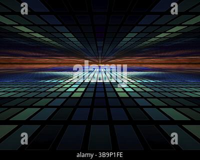 Einfache Technologie oder geschäftlicher Hintergrund mit perspektivischem Effekt. Abstrakte 3D-Illustration - Fraktal. Für Poster, Banner, Desktop-Hintergrundbilder Stockfoto