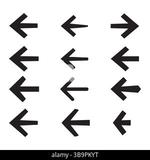 Set mit Symbolen für die linke Pfeilsilhouette auf weißem Hintergrund Stock Vektor