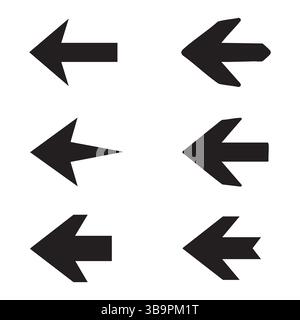 Set mit Symbolen für die linke Pfeilsilhouette auf weißem Hintergrund Stock Vektor