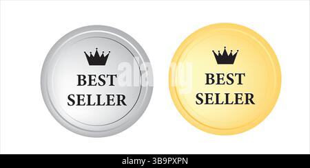 Minimale Bestseller-Abzeichen mit Kronensymbolen auf Gold- und Silberetiketten Stock Vektor
