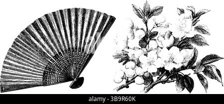 Vintage-Handfächer und Seidenkimono-Blumendesign für kulturelle Kunstprojekte. Stock Vektor