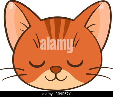 Ruhiges, oranges, tabby-Katzengesicht. Handgezeichnet flaches Chibi Gesicht eines verschlafenen Kätzchens sauberes, einfaches Design. Perfekt für Kinderinhalte, Grußkarten, Aufkleber, T-Shirts, Becher und Poster Illustration Stock Vektor
