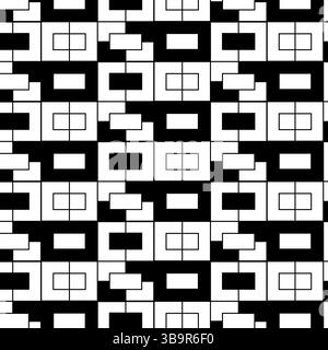 Rechteck abstraktes Schwarzweiß-Muster für optische Linien, nahtloses geometrisches Muster. Vektorgrafik-Strichdarstellung. Abstrakter Vintage-Look in Schwarz und weiß Stock Vektor
