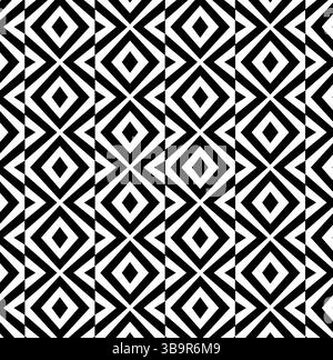 Nahtloses Rautenmuster mit schwarz-weiß gestreiften Linien. Optischer Täuschungseffekt. Geometrische Fliese im OP-Art-Stil. Vektor-Illusionshintergrund, tex Stock Vektor