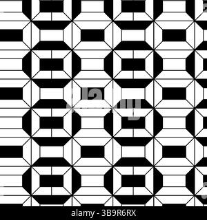 Rechteck Schwarze Linie Vintage-Geometrie nahtloses Muster. Vektorgrafik-Strichdarstellung. Abstraktes Schwarz-weiß-Modell 1920. Banner, Poster, Verpackung Stock Vektor