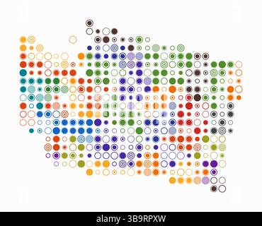 Washington, Form des Staates, gebaut aus farbigen Zellen. Digitale Karte von Washington auf weißem Hintergrund. Große Kreisblöcke. Stock Vektor