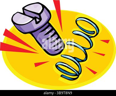 Metall Feder Silber realistisch mit Wirbel isoliert und Feder Schraube Schraube Vektor Illustration Stock Vektor