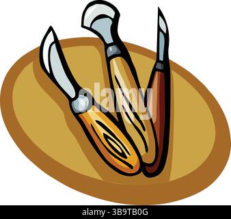 Eine abstrakte Vektor-Illustration zeigt eine Tischlerei Handmeißel Werkzeuge im Cartoon-Stil Stock Vektor