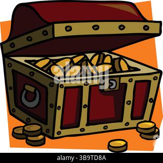 Eine abstrakte Vektor-Illustration zeigt einen Goldschatz oder einen Chest Mining im Cartoon-Stil Stock Vektor