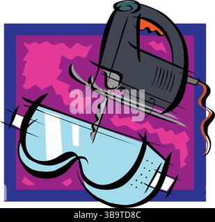 Eine abstrakte Vektor-Illustration zeigt ein schnurloses Puzzle- und Brillenwerkzeug im Cartoon-Stil Stock Vektor