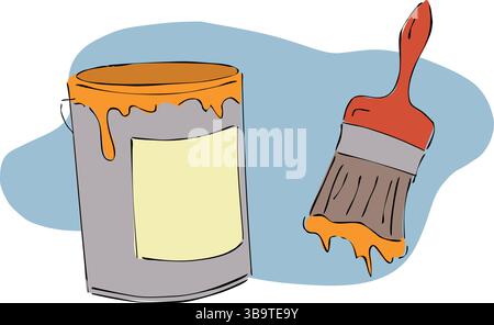 Eine abstrakte Vektor-Illustration zeigt ein Gemälde, das Farbe im Cartoon-Stil ausgießen und pinseln kann Stock Vektor