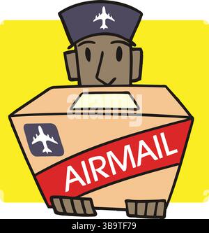 Eine abstrakte Vektor-Illustration zeigt einen Flughafen-Flugpostkasten im Cartoon-Stil Stock Vektor