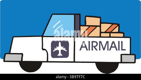 Eine abstrakte Vektor-Illustration zeigt eine Flughafen-Luftpost Transport und Lieferung im Cartoon-Stil Stock Vektor