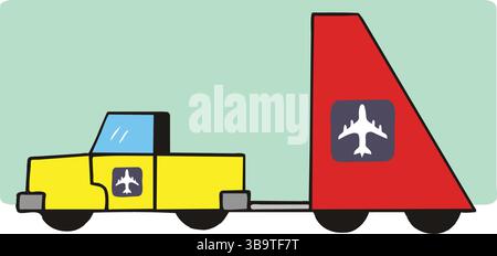 Flughafenfahrzeugsymbol mit isometrischer Vektorillustration für Flugzeugstufen Stock Vektor