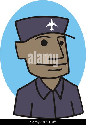 Eine abstrakte Vektor-Illustration zeigt eine Arbeiterfigur im Flughafen im Cartoon-Stil Stock Vektor