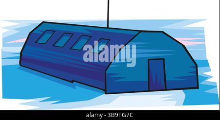 Eine abstrakte Vektor-Illustration zeigt eine Stationsforschung, die die Antarktis im Cartoon-Stil erforscht Stock Vektor