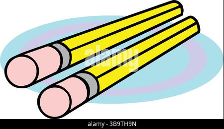 Eine abstrakte Vektor-Illustration zeigt einen abgeschrägten Holzstift mit Gummiradierer im Cartoon-Stil Stock Vektor