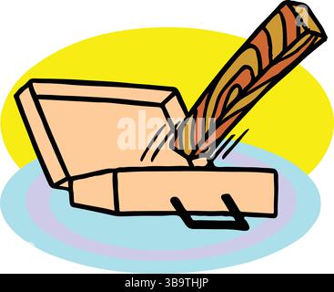 Eine abstrakte Vektor-Illustration zeigt eine offene Aktentasche mit hölzernem Architekturbrett im Cartoonstil Stock Vektor