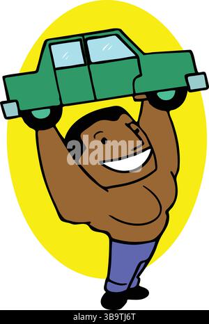 Eine abstrakte Vektor-Illustration zeigt einen Mechaniker, der ein Auto im Cartoon-Stil repariert Stock Vektor