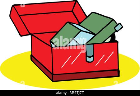 Eine abstrakte Vektor-Illustration zeigt einen mechanischen Werkzeugkasten, um ein Auto im Cartoon-Stil zu reparieren Stock Vektor