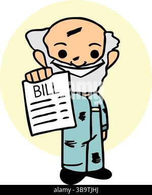 Eine abstrakte Vektor-Illustration zeigt einen Mechaniker, der eine Rechnung im Cartoon-Stil repariert Stock Vektor