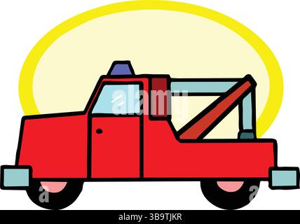 Eine abstrakte Vektor-Illustration zeigt einen Abschleppwagen im Cartoon-Stil Stock Vektor