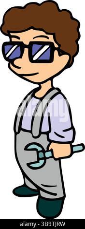 Eine abstrakte Vektor-Illustration zeigt einen mechanischen Halteschlüssel im Cartoon-Stil Stock Vektor