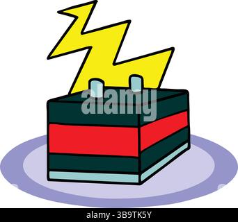 Eine abstrakte Vektor-Illustration zeigt eine Batterie eines Autos im Cartoon-Stil Stock Vektor