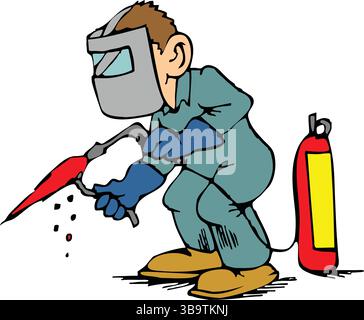 Eine abstrakte Vektor-Illustration zeigt ein Schweißgerät eines Arbeiters im Cartoon-Stil Stock Vektor