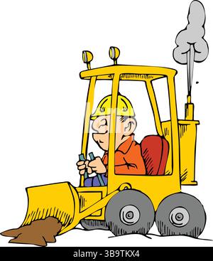 Eine abstrakte Vektor-Illustration zeigt einen Planierraupen im Cartoon-Stil Stock Vektor