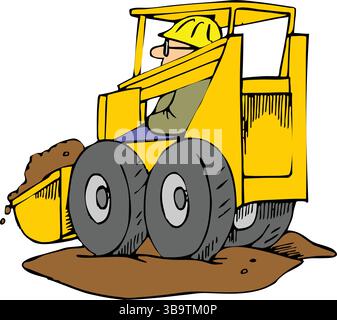 Eine abstrakte Vektor-Illustration zeigt einen Planierraupen im Cartoon-Stil Stock Vektor