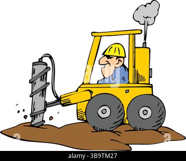 Eine abstrakte Vektor-Illustration zeigt einen Planierraupen im Cartoon-Stil Stock Vektor