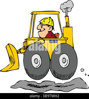 Eine abstrakte Vektor-Illustration zeigt einen Planierraupen im Cartoon-Stil Stock Vektor