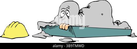 Eine abstrakte Vektor-Illustration zeigt einen mit Zement bedeckten Arbeiter im Zeichentrickstil Stock Vektor