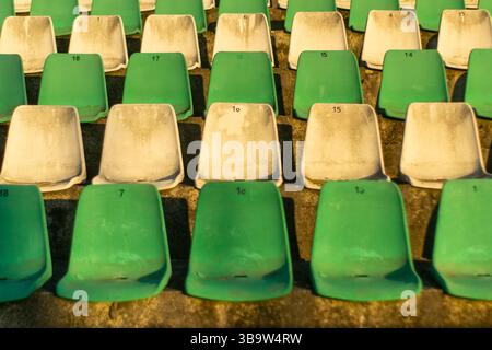 Leere Plätze im Green und White Stadium Stockfoto