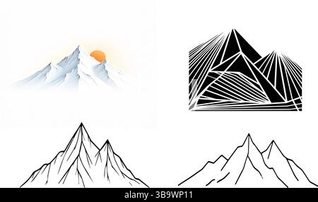 Mountain Line Art Vector Graphics Set mit Bergillustrationen Stock Vektor