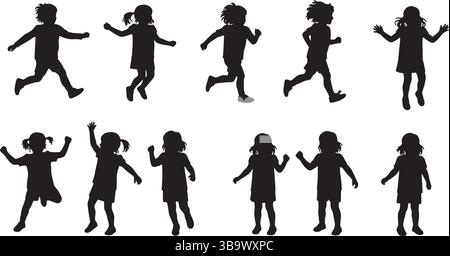 Kinder-Silhouetten – 10 verspielte Posen für dynamische Jugendillustrationen Stock Vektor