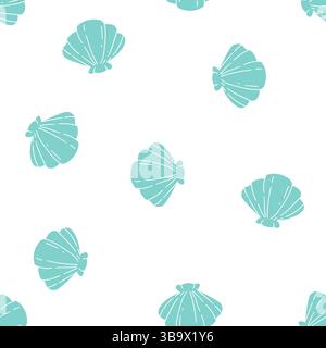 Türkisfarbener Seashells Nahtloser Weißer Hintergrund Stock Vektor