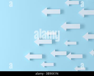 Weiße Pfeile 3D-Hintergrund mit Schatten und Kopierraum. Abbildung 3D-Rendering Stockfoto