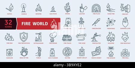 Feuer und Flammen 32 Symbolsatz: Brennende Elemente Stock Vektor