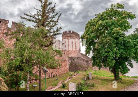 Die Mauern der Belgrader Festung vom Kalemegdan-Park aus gesehen. In Belgrad, Serbien. Stockfoto