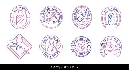 Emblem-Set für Gender Party und Babyparty Stock Vektor