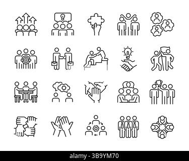 Teamwork-Symbole. Satz von 20 Symbolen für Geschäftszusammenarbeit und Teamwork Stock Vektor
