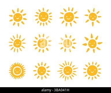 Lächelnde Sonne Illustrationen niedliches Vektor-Illustration Set Stock Vektor
