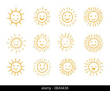 Lächelnde Sonne Illustrationen Niedliches Vektor-Set Stock Vektor