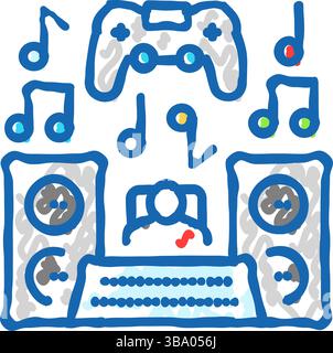 Sound Design Spielentwicklung Icon Doodle Illustration Stock Vektor