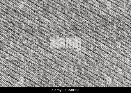 Nahaufnahme der grauen Stoffstruktur. Diagonales Textilmuster. Struktur aus gewebtem Material. Weiche Wolle oder Teppichoberfläche. Stockfoto